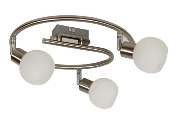 Lampa sufitowa Saridora spiralna z trzema białymi szklanymi kloszami
