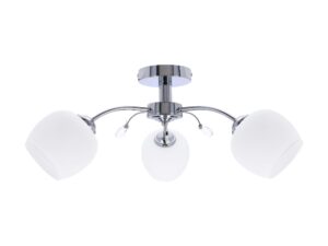 Miniaturka 3 - Lampa sufitowa Saromora chromowana z trzema białymi szklanymi kloszami