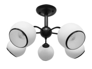 Miniaturka 3 - Lampa sufitowa Seloro z pięcioma białymi szklanymi kloszami i czarnym stelażem
