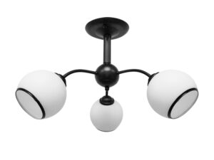 Miniaturka 3 - Lampa sufitowa Seloro z trzema białymi kulistymi szklanymi kloszami i czarnymi obręczami