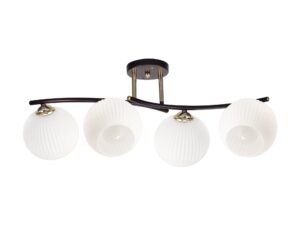 Miniaturka 2 - Lampa sufitowa Serodeta brunatno-złota z czterema białymi ryflowanymi szklanymi kloszami