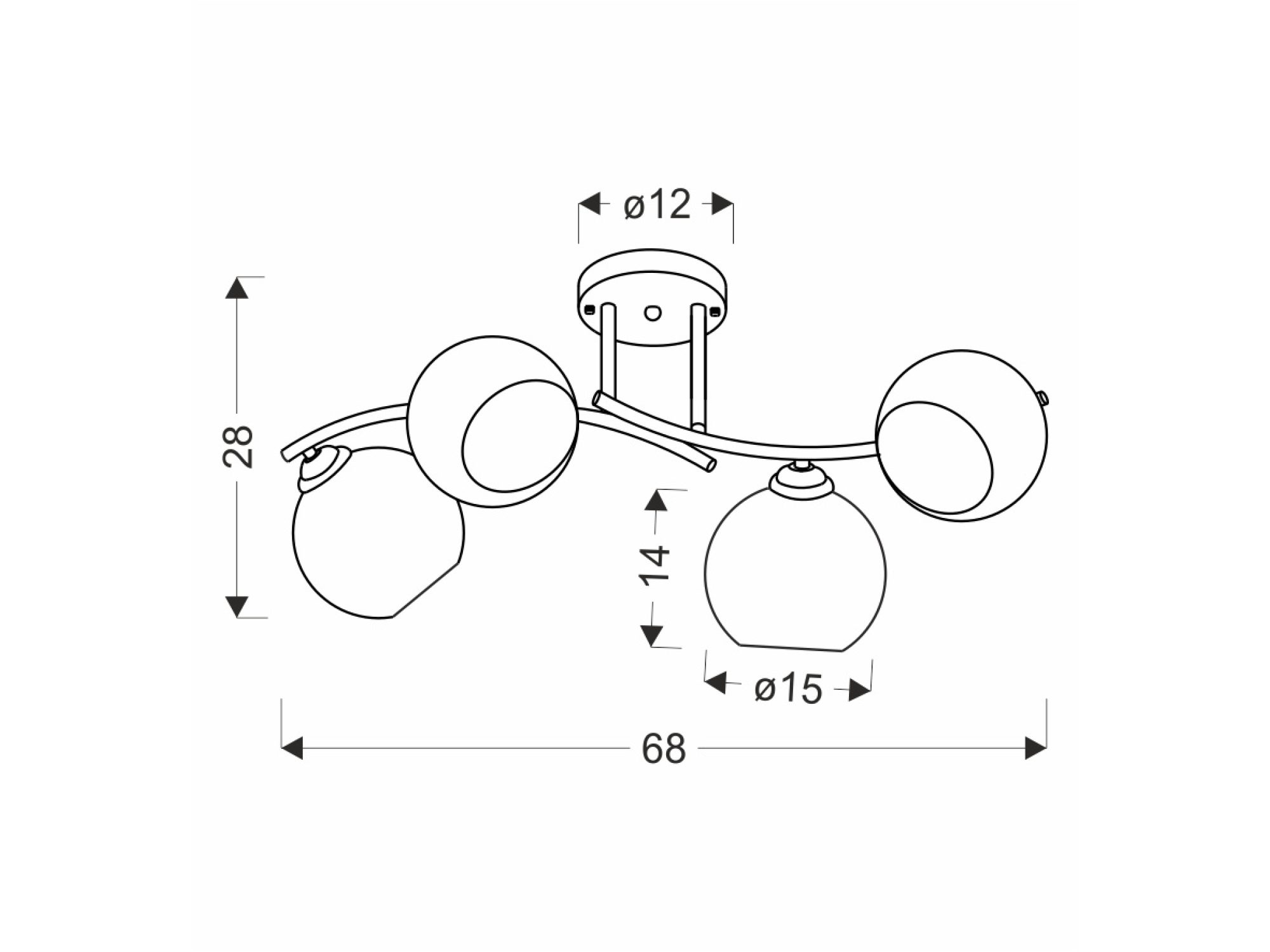 Calosora lampa sufitowa schemat wymiarów 68 i 28 cm