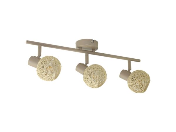 Lampa sufitowa Serodia trzypunktowa kaszmirowa, trzy ażurowe klosze na białym tle