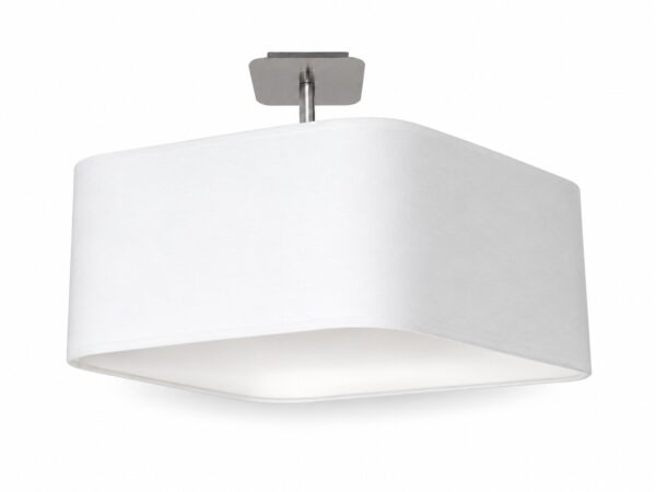 Lampa sufitowa Solivio z białym abażurem i chromowanym mocowaniem na białym tle