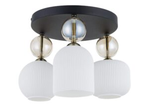 Miniaturka 1 - Lampa sufitowa Sophia 3-punktowa z białymi kloszami i koniakowymi detalami na białym tle