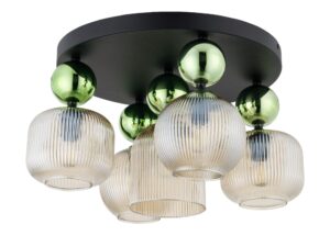 Miniaturka 2 - Lampa sufitowa Sophia 5-punktowa zielono-koniakowa na białym tle