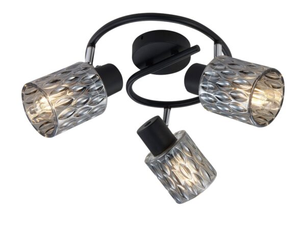 Lampa sufitowa Talosona czarna z trzema przydymionymi szklanymi kloszami