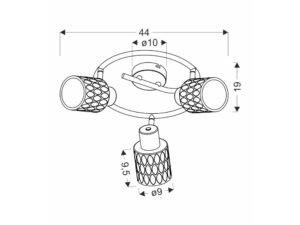 Miniaturka 1 - Lampa sufitowa Talosona rysunek wymiarowy 44 na 19 cm i trzy klosze