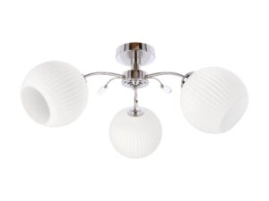 Miniaturka 2 - Lampa sufitowa Tamiva z trzema białymi ryflowanymi kloszami i chromowaną konstrukcją