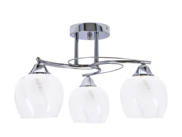 Lampa sufitowa Tamolia chromowana z trzema szklanymi kloszami z ukośnym wzorem