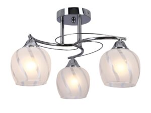Miniaturka 3 - Chromowana lampa Tamolia – widok świecących szklanych kloszy z boku