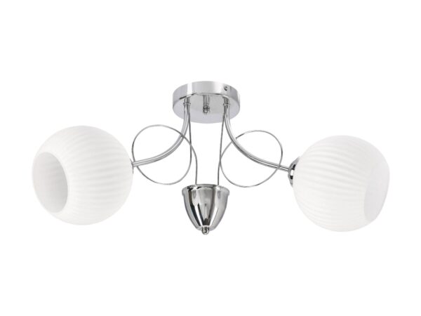 Lampa sufitowa Teremia w chromie z dwoma białymi żłobionymi kloszami