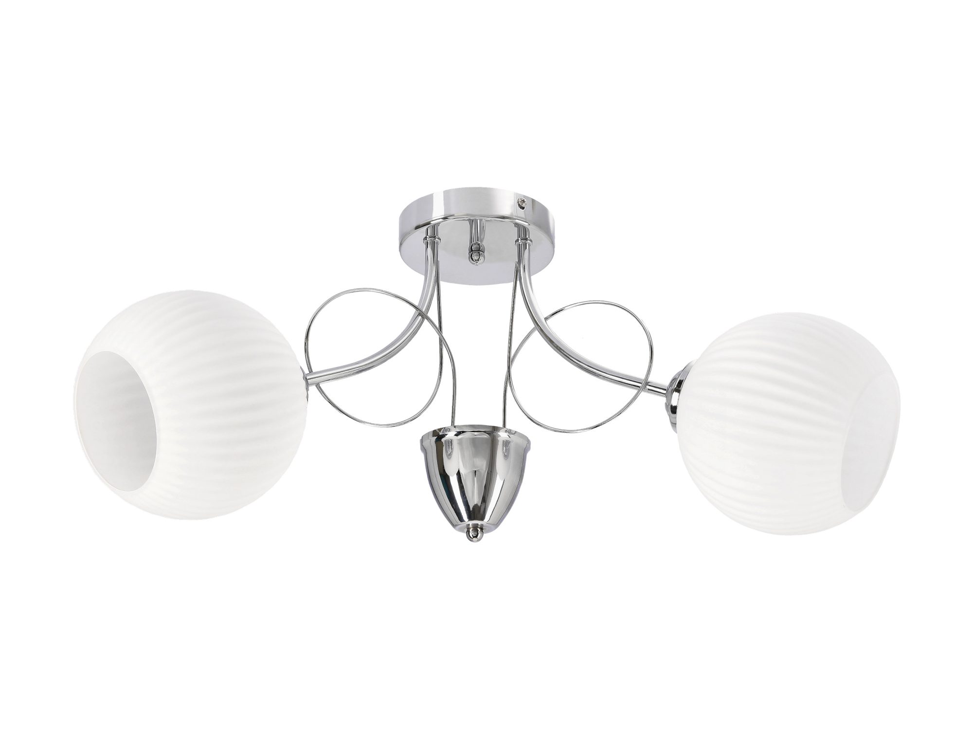 Lampa sufitowa Teremia w chromie z dwoma białymi żłobionymi kloszami