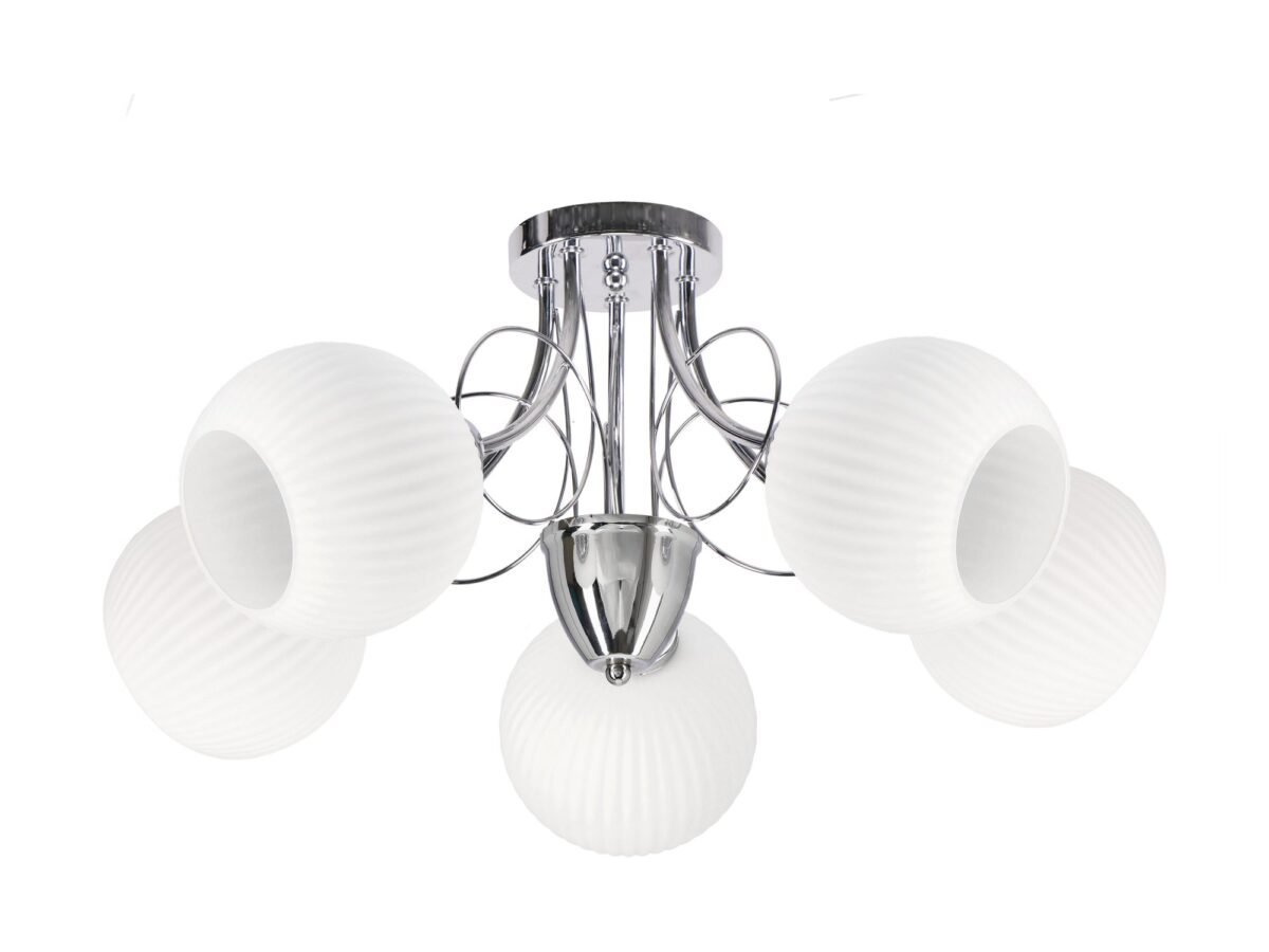 Lampa sufitowa Teremia chromowana z 5 białymi kloszami 60 cm