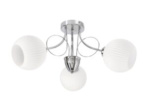 Miniaturka 2 - Lampa sufitowa Teremia chromowana z trzema białymi ryflowanymi kloszami
