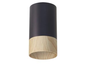 Miniaturka 3 - Czarna lampa sufitowa tuba Zelasa z drewnianym akcentem na białym tle