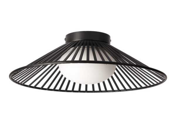 Lampa sufitowa Velono czarna ażurowa z białym szklanym kloszem