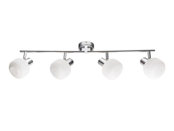 Srebrna lampa sufitowa Venerano z czterema białymi szklanymi kloszami