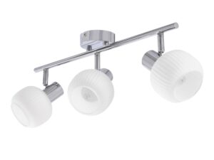 Miniaturka 2 - Lampa sufitowa Venerano srebrna z trzema białymi ryflowanymi kloszami na białym tle