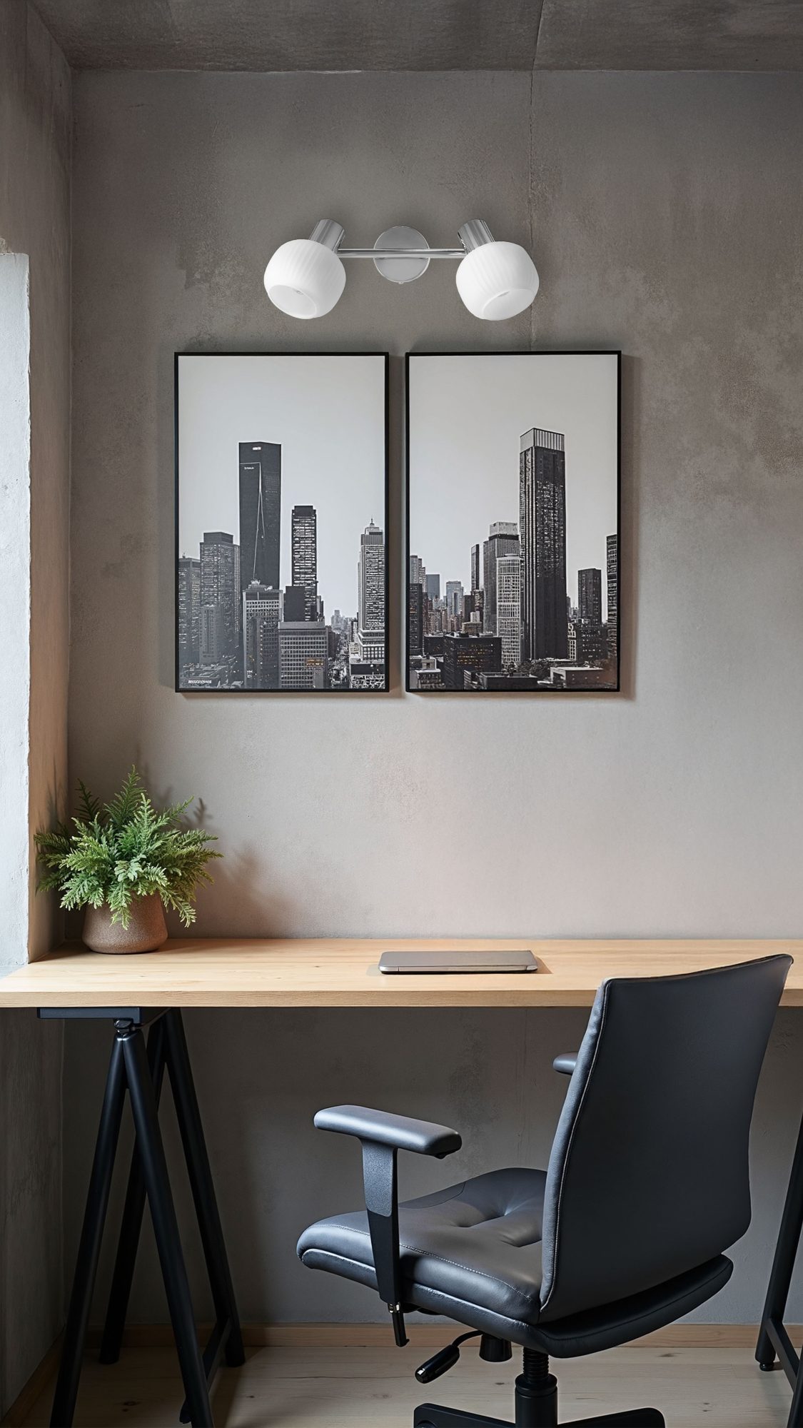 Lampa Venerano z dwoma kloszami w gabinecie nad biurkiem