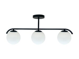 Miniaturka 2 - Czarna lampa sufitowa Venimora z trzema białymi kloszami na białym tle