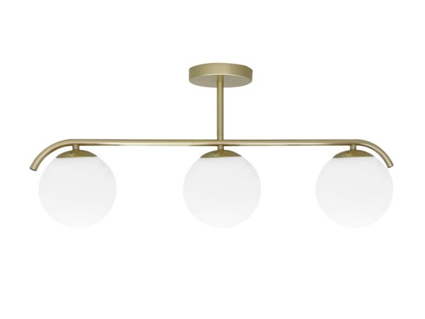 Lampa sufitowa Venimora mosiężna z trzema białymi szklanymi kloszami