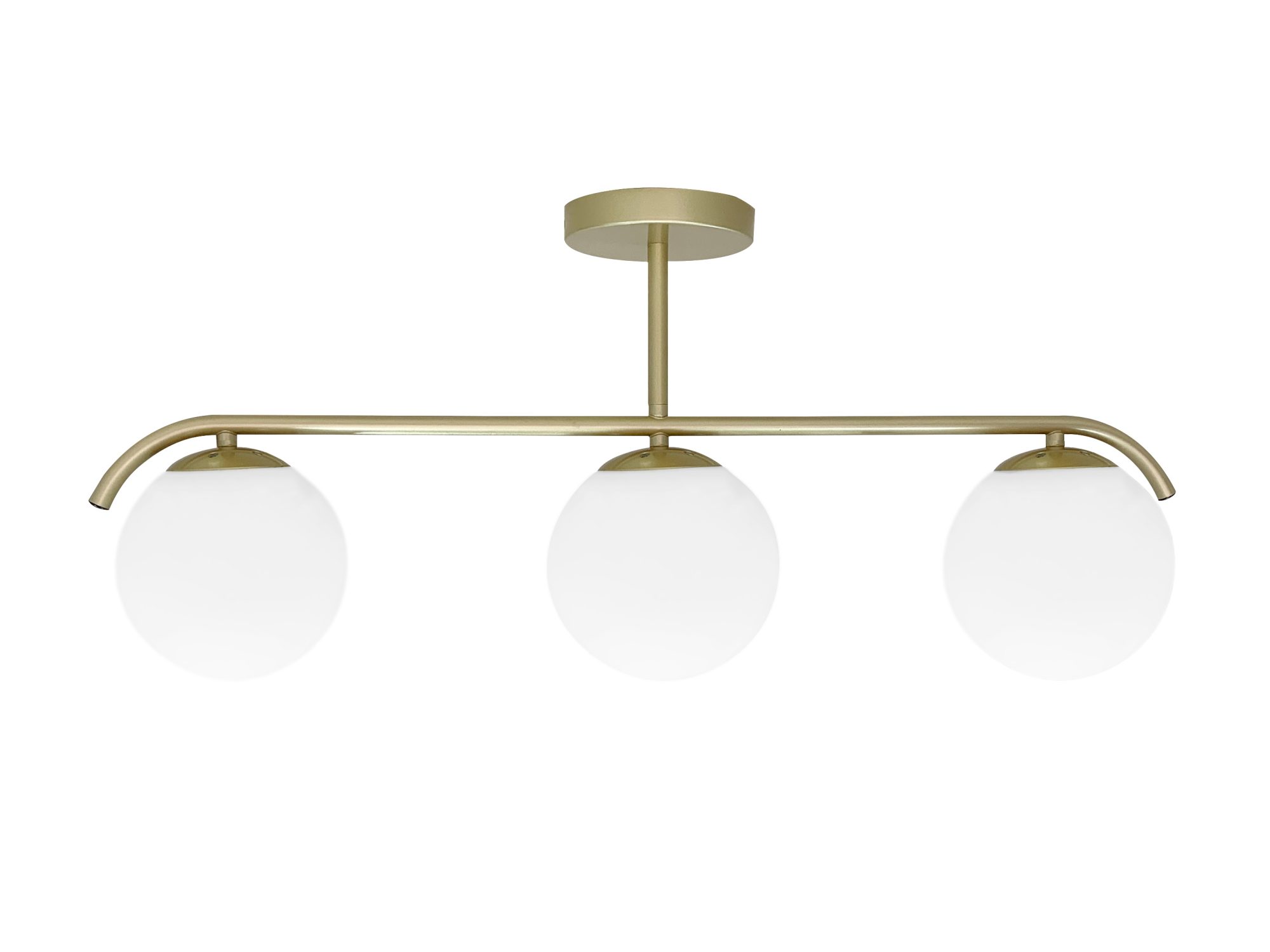 Lampa sufitowa Venimora mosiężna z trzema białymi szklanymi kloszami