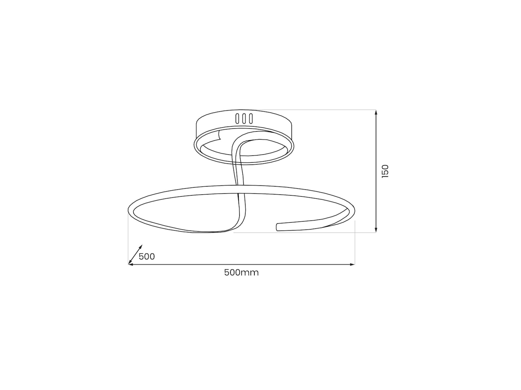Lampa sufitowa Vesito, rysunek wymiarowy 50 × 50 × 15 cm