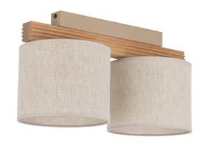 Miniaturka 2 - Lampa sufitowa Viga Shade 2-punktowa z beżowymi abażurami i drewnianą konstrukcją