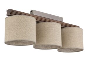 Miniaturka 4 - Lampa sufitowa Viga Shade orzech z trzema lnianymi abażurami na białym tle