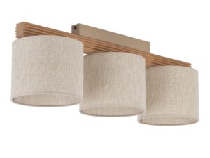 Miniaturka 1 - Lampa sufitowa Viga Shade sosna z trzema lnianymi abażurami na białym tle