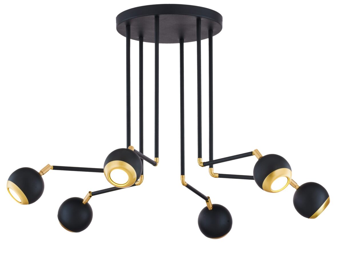 Lampa sufitowa Vilar 6-punktowa czarno-złota z reflektorami