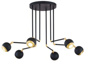 Miniaturka 3 - Lampa sufitowa Vilar z sześcioma czarno-złotymi kulistymi reflektorami i rozgałęzionymi ramionami