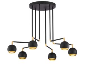 Miniaturka 2 - Lampa sufitowa Vilar – widok z przodu na sześć punktów światła pod czarną rozetą