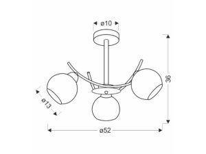 Miniaturka 2 - Lampa sufitowa Volara trzy klosze, rysunek wymiarowy 52 na 36 cm