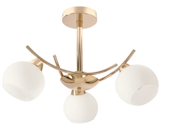 Lampa Volara złota 3-punktowa z trzema białymi szklanymi kloszami