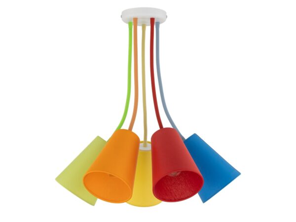 Lampa sufitowa Wire Colour z pięcioma kolorowymi abażurami i elastycznymi ramionami