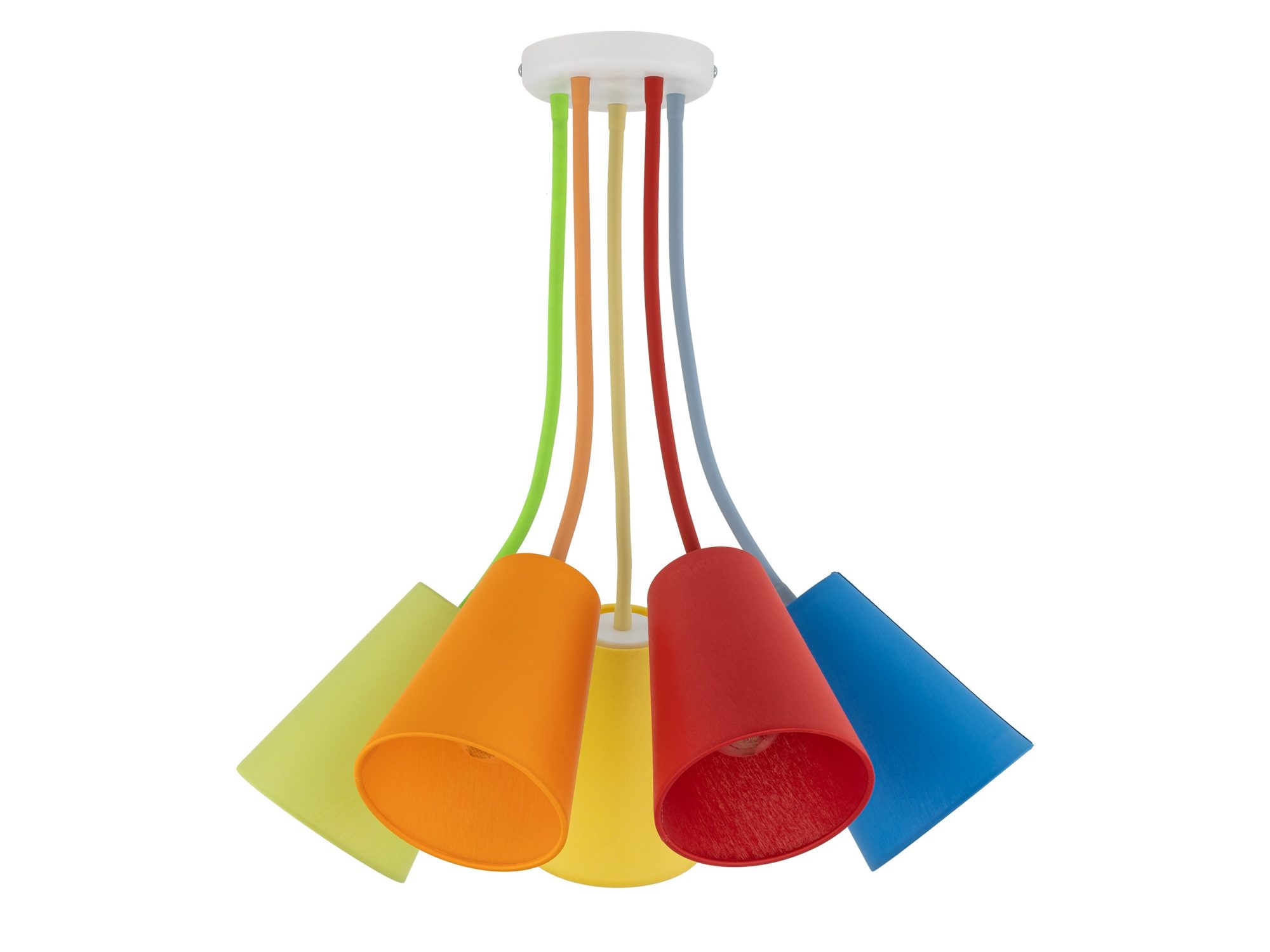 Lampa sufitowa Wire Colour z pięcioma kolorowymi abażurami i elastycznymi ramionami