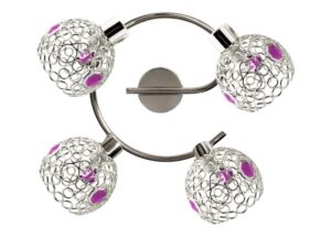 Miniaturka 2 - Chromowana lampa sufitowa Zeleda z fioletowymi kryształkami, cztery klosze
