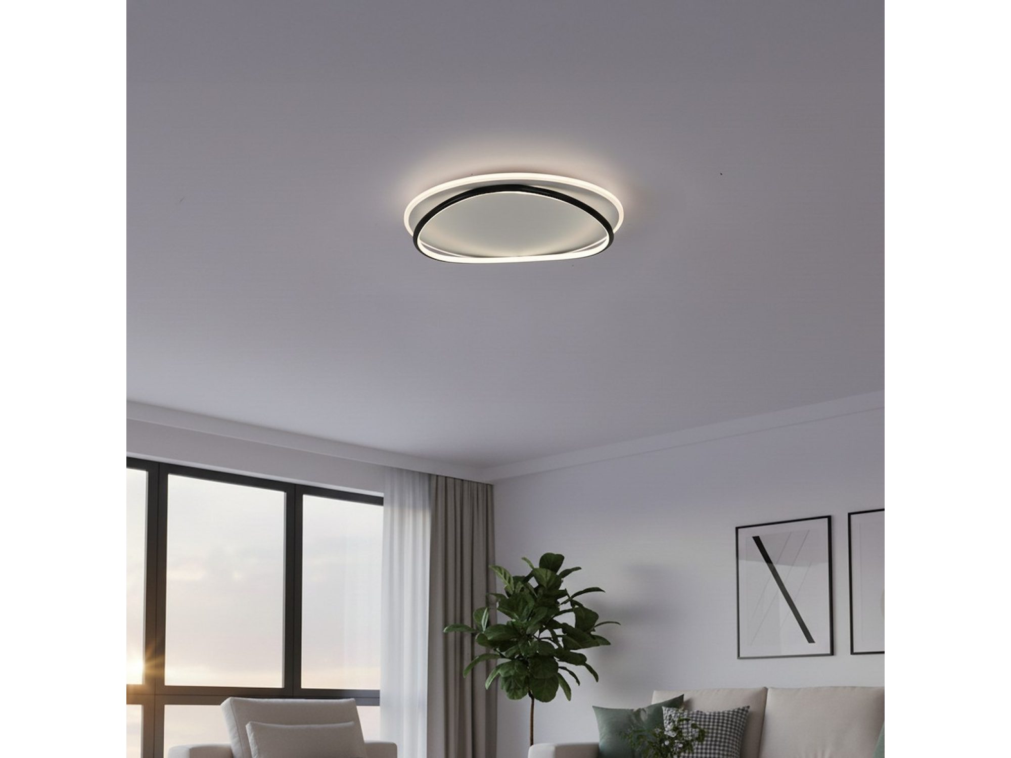 Pierścieniowa lampa sufitowa Zeleveta w nowoczesnym pokoju