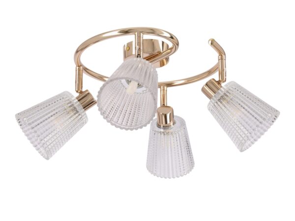 Złota lampa sufitowa Zenerino spirala z czterema szklanymi kloszami