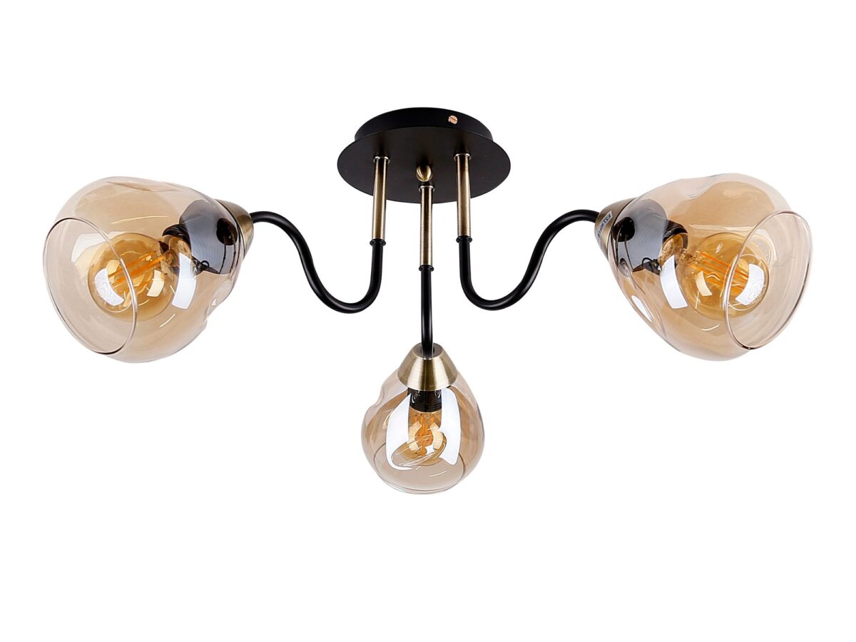 Lampa sufitowa Zenolona czarno-złota 3 × E27 ze szkłem dymionym