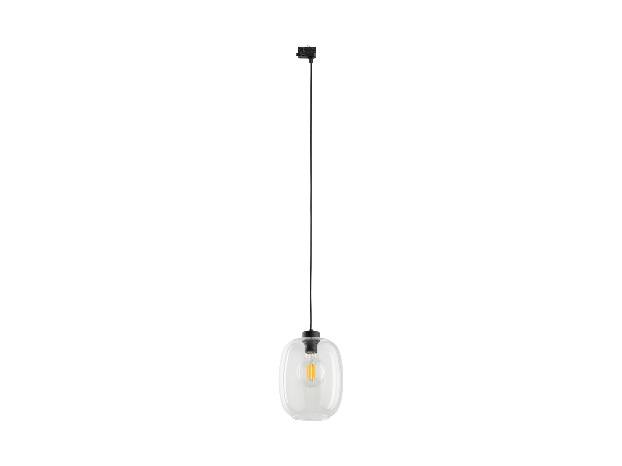 Lampa szynowa Tracer Elio z przezroczystym szklanym kloszem na białym tle