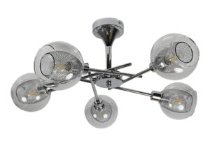 Miniaturka 3 - Lampa pięciopunktowa Tereseta w chromie z kulistymi przezroczystymi kloszami