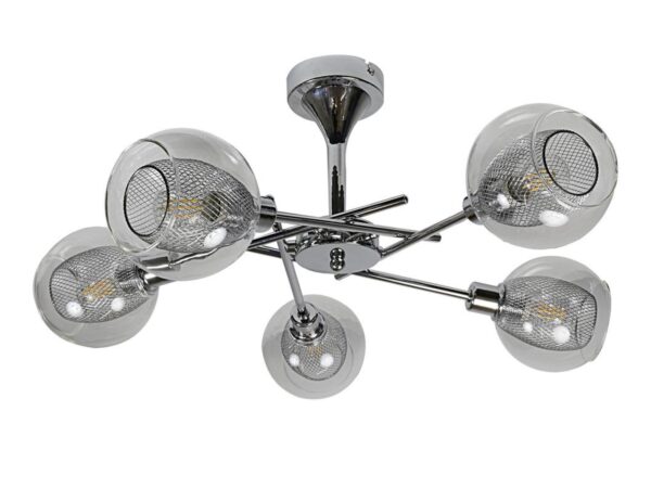 Lampa pięciopunktowa Tereseta w chromie z kulistymi przezroczystymi kloszami