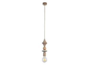 Miniaturka 1 - Lampa Tower piaskowobeżowa z elementem drewna na białym tle