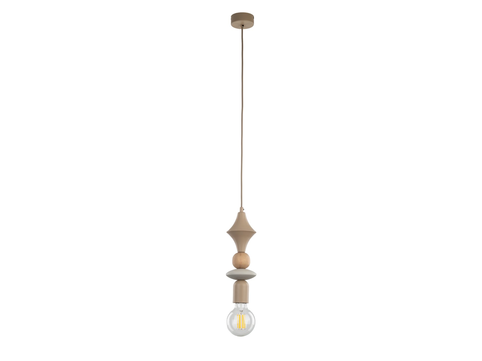Lampa Tower piaskowobeżowa z elementem drewna na białym tle