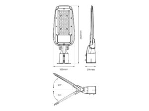 Miniaturka 6 - Lampa uliczna LED 100 W – rysunek wymiarów i regulacji kąta