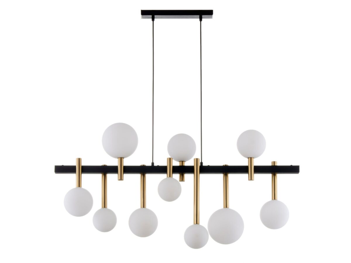 Lampa wisząca Akord 10-punktowa ze szklanymi kulami, czarno-złota