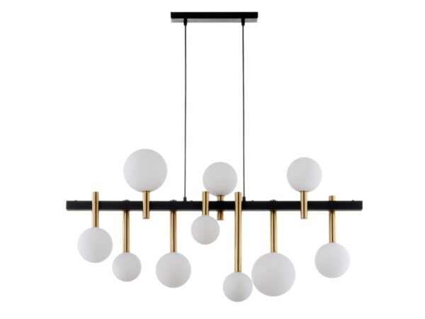 Lampa wisząca Akord 10 z dziesięcioma kulistymi kloszami na białym tle